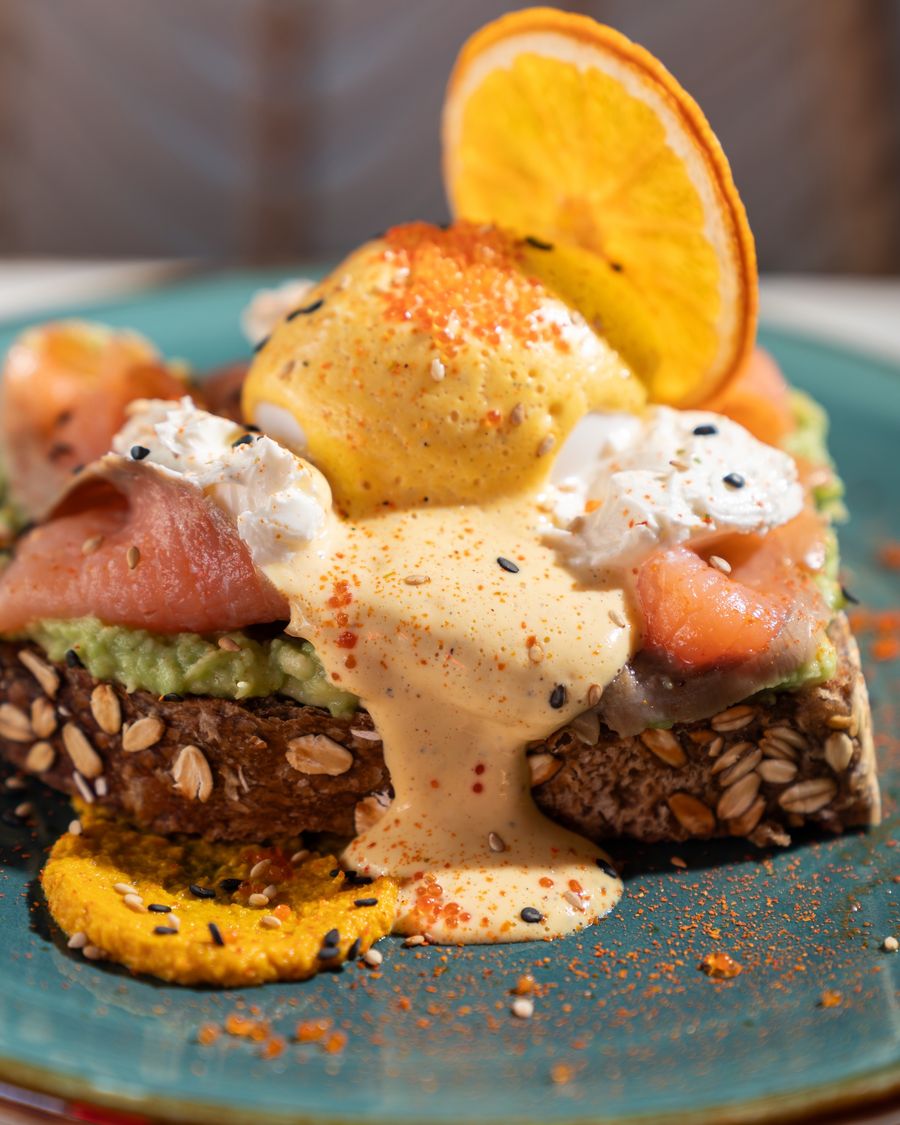 Avocado toast with salmon and egg